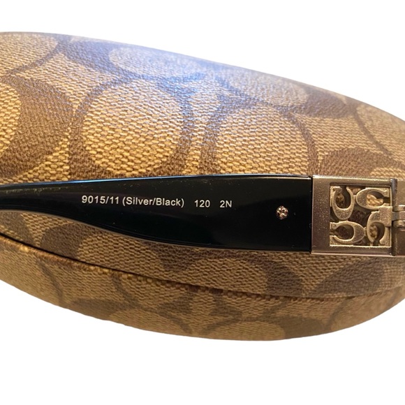 COACH Aviator Shield Sunglasses NWOT in Black & Silver w/Rhinestone Logo Detail - Picture 13 of 14